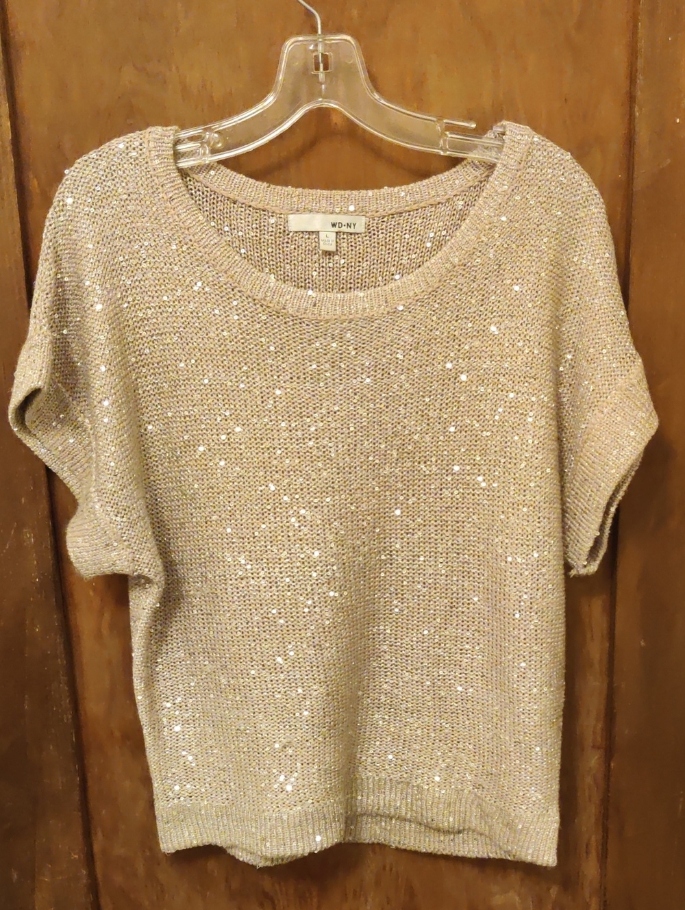 WD.NY Short-Sleeve Sequin Knit Top - Light Pink